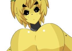 1girl 1girls 2d animated anime_style big_boobs big_breasts black_eyebrows black_eyes blush boobs breasts_bigger_than_head breasts_focus cute cute_face featureless_breasts female female_focus female_only five_nights_at_freddy's five_nights_in_anime gif golden_freddy_(fnaf) kiss kiss_mark kissing kissing_viewer large_boobs large_breasts no_nipples pov pov_kiss yellow_body yellow_hair yellow_skin