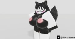 1girls 3d anthro armwear big_areola big_balls big_breasts big_nipples big_penis black_fur blush female furry hands_on_breasts large_areolae large_breasts large_nipples large_penis large_tail nonalterna raised_tail roblox robloxian self_upload simple_background skull_face skull_mask solo solo_female tail thighhighs twitter_username vagina white_background