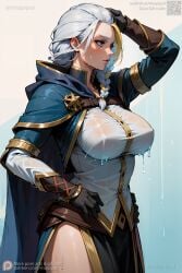 1girls 2023 ai_generated armor artist_name big_breasts blonde_hair blue_eyes braids breasts busty cloak dress female female_focus female_only front_view game gloves hi_res human jaina_proudmoore long_hair miapipai patreon self_upload sensual solo solo_female stable_diffusion standing sweaty twitter video_game video_game_character video_games warcraft water wet wet_clothes wet_shirt white_hair white_skin world_of_warcraft wow