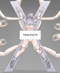 alte-rie amputation bondage crucifixion doll_joints experiment fear female filming gag game_show glasses herta_(honkai:_star_rail) honkai:_star_rail humiliation naked peril robot_arm silver_wolf_(honkai:_star_rail) spread_arms spread_legs squeezing