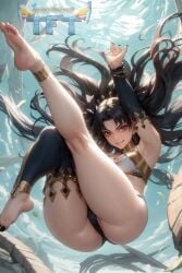 ai_generated ass barefoot bikini crown fate/grand_order fate_(series) feet female floating foot_fetish from_below ishtar_(fate) red_eyes soles tohsaka_rin touchfluffytails