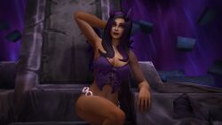 costume female hand_behind_headcleavage kaelatheelf kaelscorner nose_piercing nose_ring solo_female warcraft world_of_warcraft