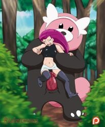 1girls artist_name bewear black_panties breasts bushes forest huge_cock human_on_feral imminent_rape it'll_never_fit jessie_(pokemon) legwear outside panties penis plump_labia pokémon_(species) pokemon pokemon_(anime) pokephilia rape raped_villainess redintentions size_difference team_rocket thigh_boots veiny_penis villainess worried