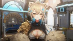 boob_window cleavage cute hazumi_aileen indie_virtual_youtuber knight lion_girl looking_at_viewer not_porn official_model virtual_youtuber vtuber