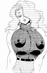 artist_request breasts large_breasts level-5 milf monochrome muscular nipple_bulge smogmella thick_thighs turtleneck yo-kai_watch yo-kai_watch_2