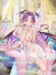 1girls breasts isekai_slow_life lilith lilith_(isekai_slow_life) nude nude_female pink_hair small_breasts solo succubus