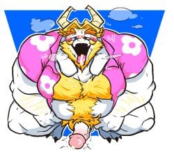 1boy 2d anthro asgore_dreemurr balls beard blush body_hair boner chest_hair color cum cum_on_tongue deltarune erection facial_hair furry gay goat horns lakingmoxxie male male_only musk open_shirt overweight pantsless penis pubes pubic_hair shirt solo solo_male spread_legs squatting steamy_breath tongue_out uncensored undertale undertale_(series) video_games white_body white_fur yellow_hair