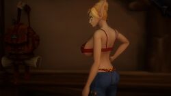 blood_elf blood_elf_female bra clothed_alt clothed_female female hand_on_hip kaelatheelf kaelscorner large_breasts posing solo_female warcraft world_of_warcraft