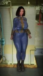 1girls 3d animated bethesda_softworks bodysuit fallout female female_only full_body jumping no_sound nora_(fallout_4) revealing_breasts short_playtime solo solo_female tagme vault_dweller vault_suit video