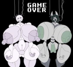 2girls brain_drain game_over green_nipples green_pussy homestuck innie_nipples jade_harley long_nipples ms_paint_adventures multiple_girls nipples robot_girl rose_lalonde tasteofchoklit transformation