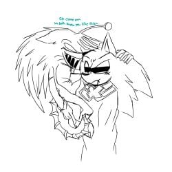 anthro blush blushing_at_partner climbing ears_down fish fish_tail hedgehog_quills ken'o_(sonic.exe) males_only quills sonic.exe_(series) stand_and_carry_position standing tail teasing teasing_penis tentacle_penis text uncolored zetsubo_(sonic.exe)