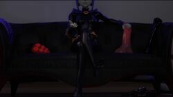 1girl 1girls 3d animated blender bodysuit breasts catsuit collar couch dc dc_comics dildo dominant_female feet female gesture gesturing_at_viewer latex nipples_visible_through_clothing no_sound pov presenting raven_(dc) sex_toy short_playtime soles teen_titans toes video yordleholes zinker