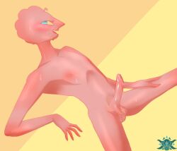 anthro blue_eyes giant_male pink_body pink_hair pink_penis prismo_(adventure_time) sweaty_body