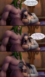 blood_elf blood_elf_female blowjob clothed_female_nude_male comic elf elf_ears glowing_eyes kaelatheelf kaelscorner night_elf night_elf_male oral oral_sex pointy_ears pun speech_bubbles sucking_penis three_panels warcraft world_of_warcraft