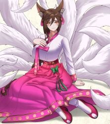 9_tails aassddff ahri animal_ear_fluff animal_ears animal_girl black_hair breasts cleavage clothing curvaceous curves curvy curvy_body curvy_female curvy_figure curvy_hips dynasty_ahri eyelashes eyeliner eyeshadow facial_markings female fluffy fluffy_ears fluffy_tail fluffy_tails fox fox_ears fox_girl fox_tail furry_tail hourglass_figure humanoid inner_ear_fluff kemonomimi kitsune league_of_legends light-skinned_female light_skin long_hair multiple_tails nine_tailed_fox pale-skinned_female pale_skin riot_games tail vastaya video_games wonders_of_the_world_series yellow_eyes