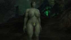 female golem kaelatheelf kaelscorner orc orc_female outdoors posing solo_female statue voluptuous warcraft world_of_warcraft