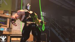 1boy 3d 3d_model artist_logo artist_name artist_signature bane bara biceps big_bulge bodybuilder bulge clothed clothed_male clothing dazswole dc_comics fingerless_gloves human human_only male male_only mask masked masked_male muscles muscular muscular_arms muscular_male muscular_thighs solo solo_male standing standing_position tight_clothing tight_pants veiny_muscles