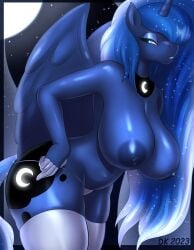 1girls alicorn anthro areola blue_areola blue_body blue_fur blue_hair blue_nipples breasts choker cutie_mark demonkussh equid equine female friendship_is_magic furry half-closed_eyes hasbro horn large_breasts long_hair mammal moon my_little_pony night nipples panties princess_luna_(mlp) stockings underwear wings