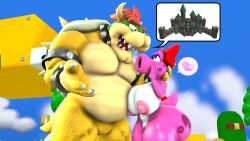 1boy 1girls 3d 3d_(artwork) anthro areola ass big_breasts birdo birdo_(character) bow_accessory bowser breasts claws clitoris cobaltapple collar detailed_background digital_media_(artwork) duo feet female genitals grass heart hi_res humanoid image_bubble koopa male mammal mario_(series) muscular nintendo nipples nude outdoors outside part_of_a_set pink_body plant pussy reptile scalie sfm siphon_(anatomy) smile spikes super_mario_bros. tail thick_thighs toe_claws tree