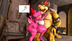 1boy 1girls 3d 3d_(artwork) anthro areola ass big_breasts birdo birdo_(character) bow_accessory bowser breasts castle claws clitoris clothing cobaltapple collar crown detailed_background digital_media_(artwork) duo eyewear feet female genitals glasses goomba headgear headwear hi_res humanoid image_bubble indoors inside koopa koopa_troopa lakitu male mammal mario_(series) muscular nintendo nipples nude part_of_a_set pink_body plant pussy reptile scalie sfm siphon_(anatomy) sperm_cell spikes super_mario_bros. tail thick_thighs toe_claws