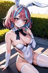 1girls ai_generated bunnysuit clothing emikukis female female_only hispanic_virtual_youtuber juninholara21 light-skinned_female light_skin owozu virtual_youtuber vtuber