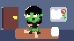 ahe_gao alien alien_humanoid animated black_hair digital_media_(artwork) duo emo female gif green_body green_skin humanoid looking_pleasured male male/female pixel_art rock source_request teenager young