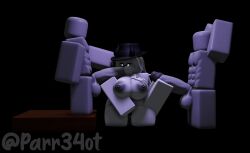 1girls 2boys 3d big_breasts big_penis blowjob breasts cum cum_on_breasts female hat holding_penis male parr34ot penis roblox robloxian source_request tagme threesome twitter_username watermark