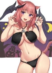 cat_ears female female_only final_fantasy_xiv halloween_decoration miqo'te succubus_horns swimwear torisanff14