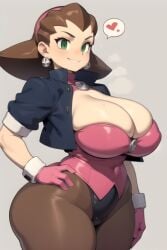 1girls ai_generated brown_hair capcom clothed daidouji_(artist) daidoujipv eyelashes eyes female front_view gloves grey_background hair hand_on_hip human legs light-skinned_female light_skin lips mega_man mega_man_legends pink_clothing pink_gloves short_hair short_sleeves solo spoken_heart standing thick thick_hips thick_legs thick_thighs thighs tron_bonne upper_body villain villainess waist wide_hips wrist_cuffs