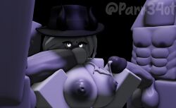 1girls 2boys 3d big_breasts big_penis blowjob breasts cum cum_on_breasts female hat holding_penis male parr34ot penis roblox robloxian source_request tagme threesome twitter_username watermark