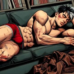 batman_(series) dc dc_comics jason_todd laying_on_couch male male_only red_hood_(dc) solo tongue_out