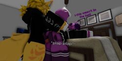 2boys 3d butt_focus furry gay gay_sex kemono maid_outfit mjay mjay12589874 purple_fur rape roblox robloxian socks tagme text thighhighs yellow_fur