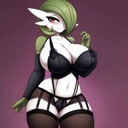 ai_generated anthro arm_sleeve big_breasts frosting.ai gardevoir lingerie nintendo pokémon_(species) pokemon pokemon_(species) smile thick_thighs thighhighs