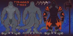 absurd_res anthro armor blue_eyes claws dinosaur fetishame grey_body halberd headgear helmet hi_res male melee_weapon model_sheet muscular muscular_male polearm reptile scalie solo spines theropod toe_claws tyrannosaurid tyrannosaurus tyrannosaurus_rex tyrannus weapon