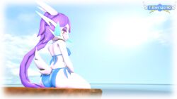 anthro aquatic_dragon beach bikini dragon female female_protagonist freedom_planet freedom_planet_2 half-closed_eyes looking_at_viewer looking_back_at_viewer sash_lilac tbwinger92 video_games water_dragon