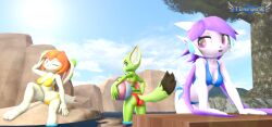 anthro aquatic_dragon beach bikini canine carol_tea dragon feline female female_protagonist freedom_planet freedom_planet_2 looking_at_another looking_at_partner looking_back_at_partner milla_basset sash_lilac tbwinger92 video_games water_dragon wildcat