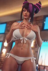 1girls 2xp_studios 3d bikini black_hair earrings female female_focus female_only fully_clothed hoop_earrings juri_han long_fingernails pizz3d purple_eyes purple_nail_polish puzz3d side-tie_bikini solo solo_female street_fighter street_fighter_6 swimsuit