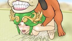 bestiality blush canine cum_explosion cum_inside dominant_feral duck_hunt duck_hunt_dog green_hair hirudega kid_icarus looking_pleasured moaning mounted nintendo nudist palutena rape super_smash_bros. zoophilia