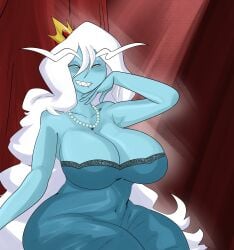 1girls adventure_time big_breasts blue_body dress giantess ice_queen_(adventure_time) slugman_(artist) thick_thighs