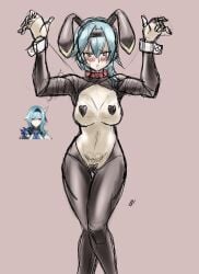 angry_face bunny_costume embarassed eula_(genshin_impact) genshin_impact ndahbear reverse_bunnysuit