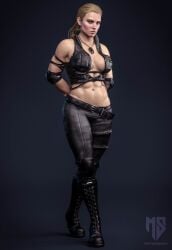 1girls abs athletic_female belt big_breasts blonde_hair curvy_female curvy_figure dog_tags fit_female manbasama mortal_kombat mortal_kombat_(2011) netherrealm_studios sfw sideboob solo sonya_blade sonya_blade_(mk9)