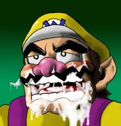 bukkake cum_in_mouth cum_on_face cum_taste hat human male male_only mature_male moustache nintendo ryusuke573 solo solo_male wario