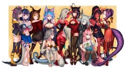 akumi blue_eyes dog_ears dog_girl dya_rikku_(vtuber) fox_ears horns indie_virtual_youtuber momotexx_(vtuber) multiple_girls oni oni_horns onigiri_(vtuber) open_toe_shoes pink_hair purple_eyes rainhoe red_skin scars shylily silvervale sinder_(vtuber) synth_(iahfy) veibae virtual_youtuber vtuber vyugen white_hair yellow_eyes yuniiho_(character)