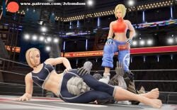2girls 3d 3d_(artwork) absurdres asphyxiation ballbusting barefeet barefoot beaten blender blonde_hair blue_mary boots calves cammy_white capcom cervantes_de_leon choke_hold choker choking confident cropped_torso crush crushing dominant dominant_female domination dominatrix feet female_domination femdom fight fighting fighting_pose fighting_ring fingerless_gloves foot_fetish hand_on_thigh head_between_legs head_between_thighs headscissor headscissors helpless highres humiliated humiliation jvfemdom king_of_fighters leg_lock leglock legs loose_clothes loose_pants malesub midriff muscular muscular_calves muscular_legs muscular_thighs red_face scissorhold short_hair smug smug_face sneakers soul_calibur spandex squeezing stepped_on stepping_on_genitals stepping_on_penis stomp stomping street_fighter street_fighter_6 submission thick_ass thick_thighs thighs toes trample trampling voluptuous voluptuous_female white_hair white_shoes white_sneakers wrestling