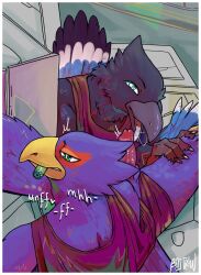 2023 2boys animal_humanoid anthro avian avian_humanoid bastriw bird bird_humanoid blush digital_drawing_(artwork) digital_media_(artwork) duo erection falco_lombardi gay genitals hi_res humanoid male male/male nintendo open_mouth oral penis sex shaded smile star_fox tongue tongue_out wings