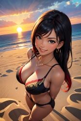 ai_generated beach bikini brown_hair fefa_ai_art fefaaiart female smile stable_diffusion