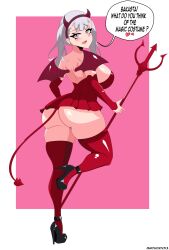 1girls big_ass big_butt black_clover devil_costume devil_horns english_text fake_horns fake_tail female female_only large_breasts noelle_silva pin_up silver_hair solo srchoco13 text