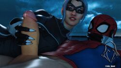 3d big_breasts big_penis black_cat_(insomniac) black_cat_(marvel) felicia_hardy insomniac_games light-skinned_male marvel masturbating outdoors peter_parker sfm_hood source_filmmaker spider-man spider-man_(insomniac) spider-man_(ps4) victim_official white_hair