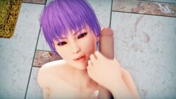 1boy 1girls 3d acelewds ayane_(doa) big_breasts dead_or_alive female handjob naked naked_female nude red_eyes sex short_hair tagme