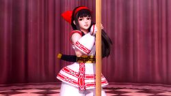 1girls 3d ainu_clothes black_hair breasts fingerless_gloves grey_eyes hair_ribbon hi_res king_of_fighters king_of_fighters_xiv legs long_hair nakoruru pants parted_lips pole pole_dancing samurai_shodown seductive seductive_smile small_breasts smile thighs